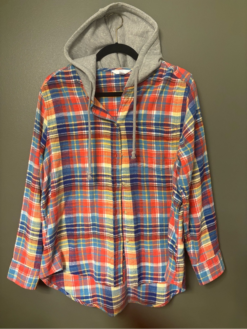 Flannel Hooded Shirt Jacket - bright multicolored